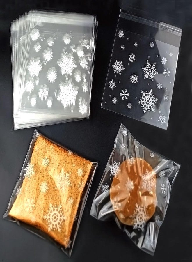 SaktopDeco 100 PCS Snowflake Cellophane Bags: Clear Holiday Goodie Bags, Candy Bag With Self Adhesive Seal, 5.5 x 5.5 Inches, White - Image 4